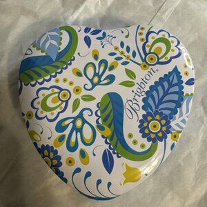 Brighton Jewelry Gift Box Metal Floral Tin Heart Empty Storage 3.5" x 3.5" NEW b